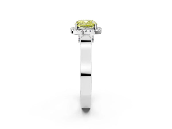 White gold Fancy Yellow Cushion  Halo Pave Split Shank Prong Setting Ring