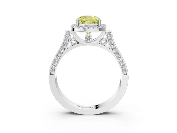 White gold Fancy Yellow Cushion  Halo Pave Split Shank Prong Setting Ring