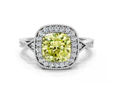White gold Fancy Yellow Cushion  Halo Round Diamond Milgrain Pave Engagement Ring_3