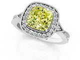 White gold Fancy Yellow Cushion  Halo Round Diamond Milgrain Pave Engagement Ring_4