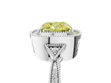 White gold Fancy Yellow Cushion  Halo Round Diamond Milgrain Pave Engagement Ring_8