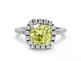 White gold Fancy Yellow Cushion  Halo Round Diamond Pavé Band Four-Prong Ring_3
