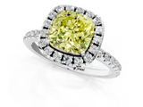 White gold Fancy Yellow Cushion  Halo Round Diamond Pavé Band Four-Prong Ring_4