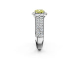 White gold Fancy Yellow Cushion  Halo Round Diamond Pave Band with Prong Setting 2