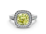 White gold Fancy Yellow Cushion  Halo Solitaire Diamond Ring with Pave Band and Bezel Setting_48