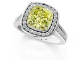 White gold Fancy Yellow Cushion  Halo Solitaire Diamond Ring with Pave Band and Bezel Setting_49