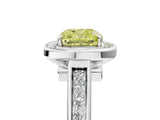 White gold Fancy Yellow Cushion  Halo Solitaire Diamond Ring with Pave Band and Bezel Setting_54
