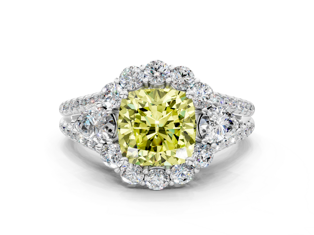 White gold Fancy Yellow Cushion  Halo Split Shank Diamond Engagement Ring with Prong Setting_20