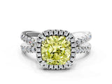 White gold Fancy Yellow Cushion  Halo Split Shank Diamond Ring with Pavé Setting_38