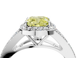 White gold Fancy Yellow Cushion  Halo Split Shank Diamond Ring with Prong Setting_24