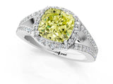 White gold Fancy Yellow Cushion  Halo Split Shank Pave Diamond Ring with Four-Prong Setting_50