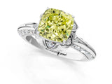 White gold Fancy Yellow Cushion  Halo Split Shank Pave Diamond Ring with Petal Prong Setting_82