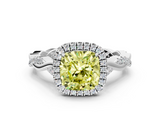 White gold Fancy Yellow Cushion  Halo Twist Band Solitaire Ring_19