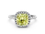 White gold Fancy Yellow Cushion  Halo Twisted Band Four-Prong Diamond Ring_20