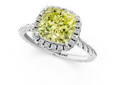 White gold Fancy Yellow Cushion  Halo Twisted Band Four-Prong Diamond Ring_21