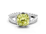 White gold Fancy Yellow Cushion  Halo Twisted Band Four-Prong Ring_43