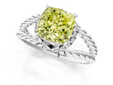 White gold Fancy Yellow Cushion  Halo Twisted Band Four-Prong Ring_45