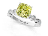 White gold Fancy Yellow Cushion  Milgrain Bezel Diamond Engagement Ring with Solitaire Prong Setting_189