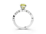 White gold Fancy Yellow Cushion  Milgrain Bezel Diamond Engagement Ring with Solitaire Prong Setting_191