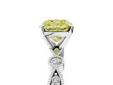White gold Fancy Yellow Cushion  Milgrain Bezel Diamond Engagement Ring with Solitaire Prong Setting_193