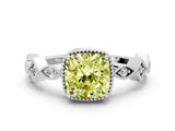 White gold Fancy Yellow Cushion  Milgrain Marquise Diamond Twist Band Ring_62
