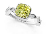 White gold Fancy Yellow Cushion  Milgrain Marquise Diamond Twist Band Ring_63
