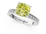 White gold Fancy Yellow Cushion  Milgrain Pave Diamond Engagement Ring with Four-Prong Setting_136