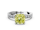 White gold Fancy Yellow Cushion  Milgrain Pave Diamond Engagement Ring with Four-Prong Setting_136