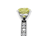 White gold Fancy Yellow Cushion  Milgrain Pave Diamond Engagement Ring with Four-Prong Setting_140