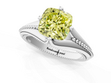 White gold Fancy Yellow Cushion  Solitaire Beaded Band Six-Prong Setting_1