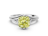 White gold Fancy Yellow Cushion  Solitaire Beaded Band Six-Prong Setting