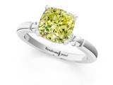 White gold Fancy Yellow Cushion  Solitaire Beaded Band with Four-Prong Setting_72