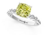 White gold Fancy Yellow Cushion  Solitaire Bezel Accent Diamond Engagement Ring with Beaded Band and Four-Prong Setting_25