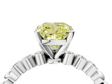 White gold Fancy Yellow Cushion  Solitaire Bezel Accent Diamond Engagement Ring with Beaded Band and Four-Prong Setting_28