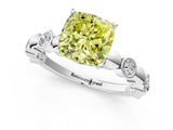 White gold Fancy Yellow Cushion  Solitaire Bezel-Set Diamond Ring with Beaded Band and Four-Prong Setting_33