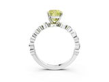 White gold Fancy Yellow Cushion  Solitaire Bezel-Set Diamond Ring with Beaded Band and Four-Prong Setting_35