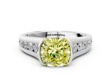 White gold Fancy Yellow Cushion  Solitaire Bezel-Set Diamond Ring with Channel-Set Band_37