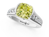 White gold Fancy Yellow Cushion  Solitaire Bezel-Set Diamond Ring with Channel-Set Band_38