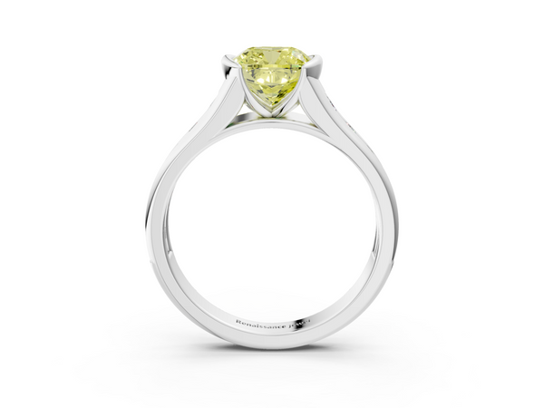 Platinum Cushion Cut Half Bezel Engagement Ring Setting for Fancy Yellow Center