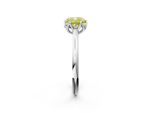 White gold Fancy Yellow Cushion  Solitaire Cathedral Diamond Ring with Six-Prong Setting