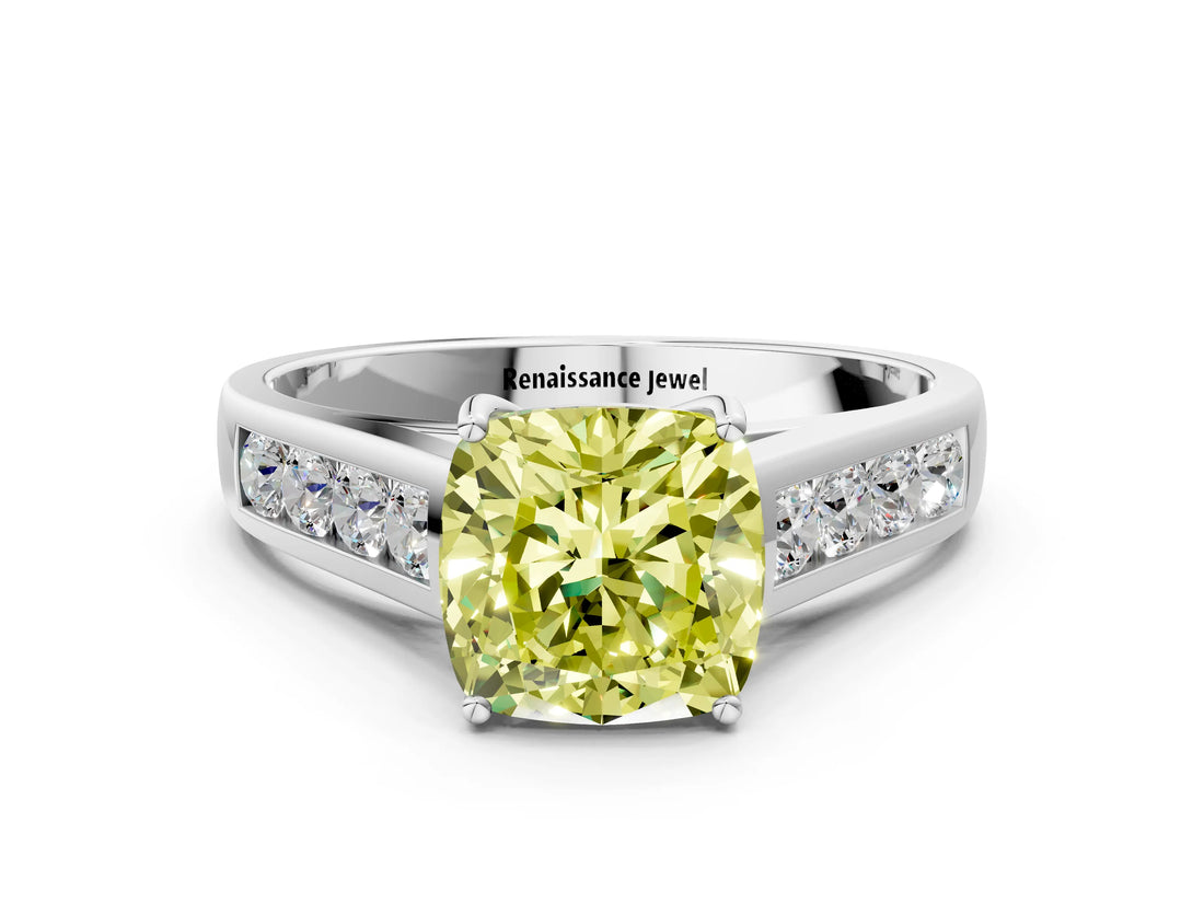 White gold Fancy Yellow Cushion  Solitaire Channel-Set Diamond Engagement Ring with Four-Prong Setting_32