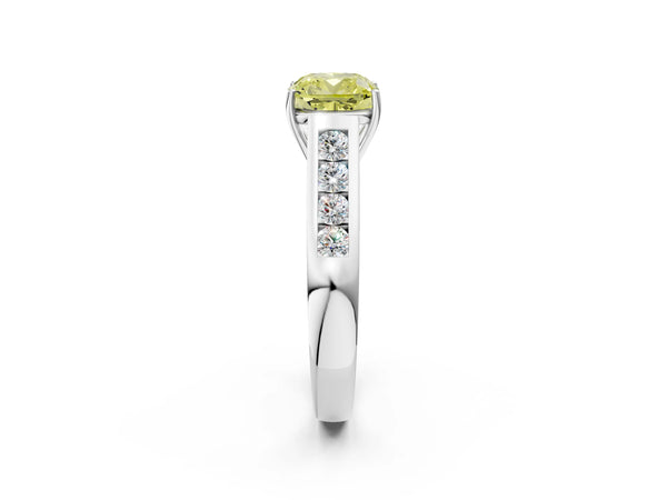 Platinum Fancy Yellow Cushion  Solitaire Channel-Set Diamond Engagement Ring with Four-Prong Setting