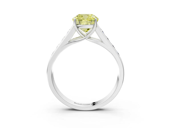 Platinum Fancy Yellow Cushion  Solitaire Channel-Set Diamond Engagement Ring with Four-Prong Setting