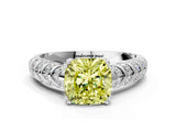 White gold Fancy Yellow Cushion  Solitaire Chevron Pave Diamond Engagement Ring with Six-Prong Setting_3