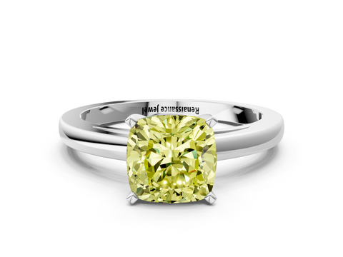 White gold Fancy Yellow Cushion  Solitaire Diamond Engagement Ring with Four-Prong Setting on a Classic Band_3