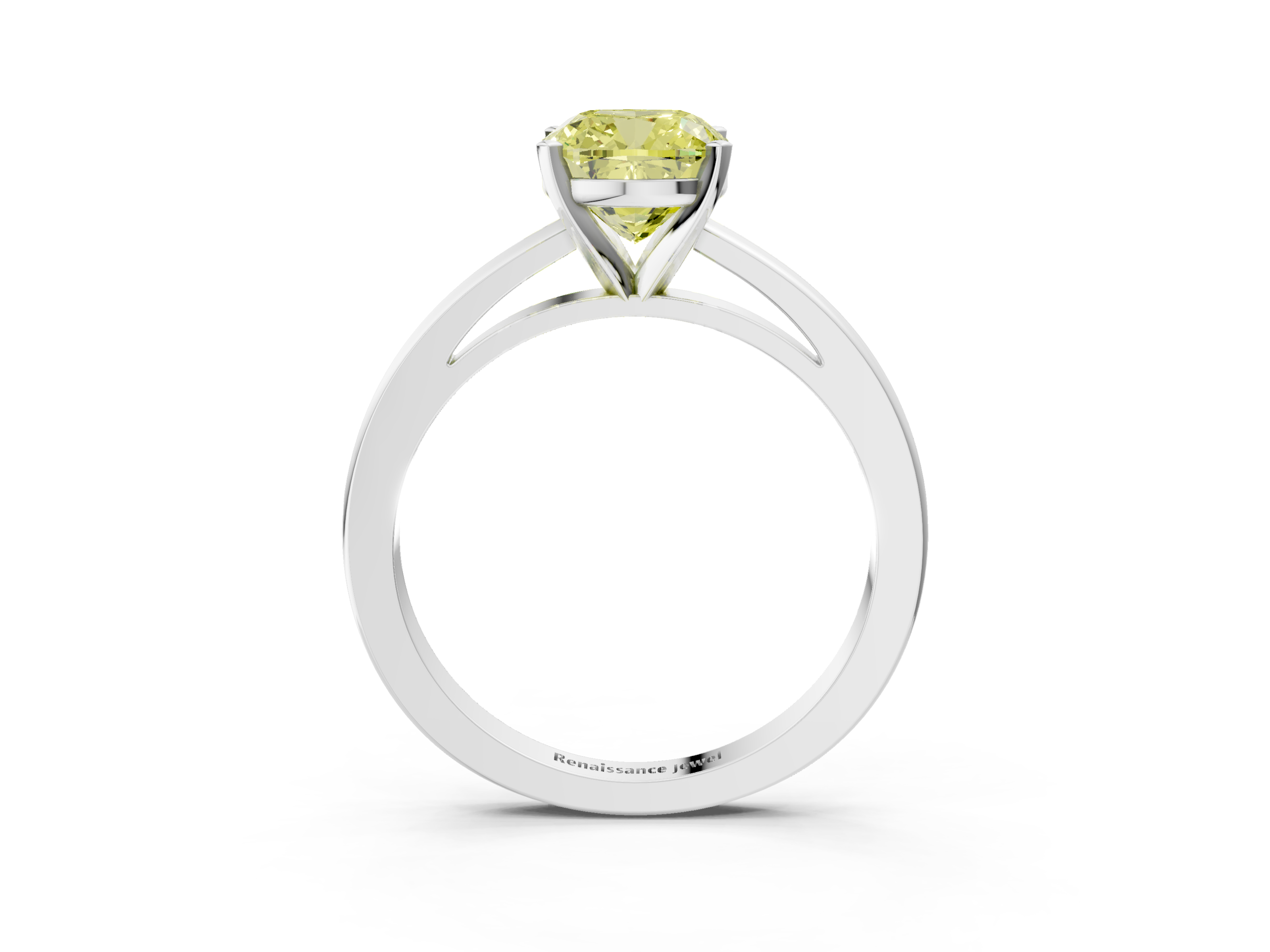 White gold Fancy Yellow Cushion  Solitaire Diamond Engagement Ring with Four-Prong Setting on a Classic Band_6