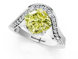 White gold Fancy Yellow Cushion  Solitaire Diamond Engagement Ring with Pave Band and Four-Prong Setting_39