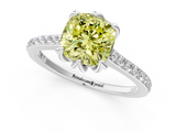 White gold Fancy Yellow Cushion  Solitaire Diamond Engagement Ring with Pave Band and Six-Prong Setting_21