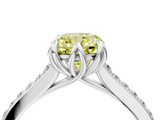 White gold Fancy Yellow Cushion  Solitaire Diamond Engagement Ring with Pave Band and Six-Prong Setting_24
