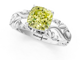 White gold Fancy Yellow Cushion  Solitaire Diamond Leaf Vine Band with Prong Setting_37